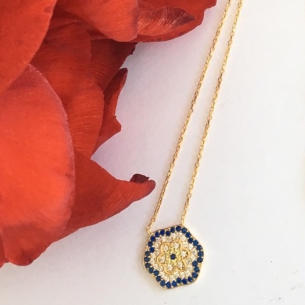🧿 FLOWER 🧿Sterling Silver Cz Adjustable Necklace